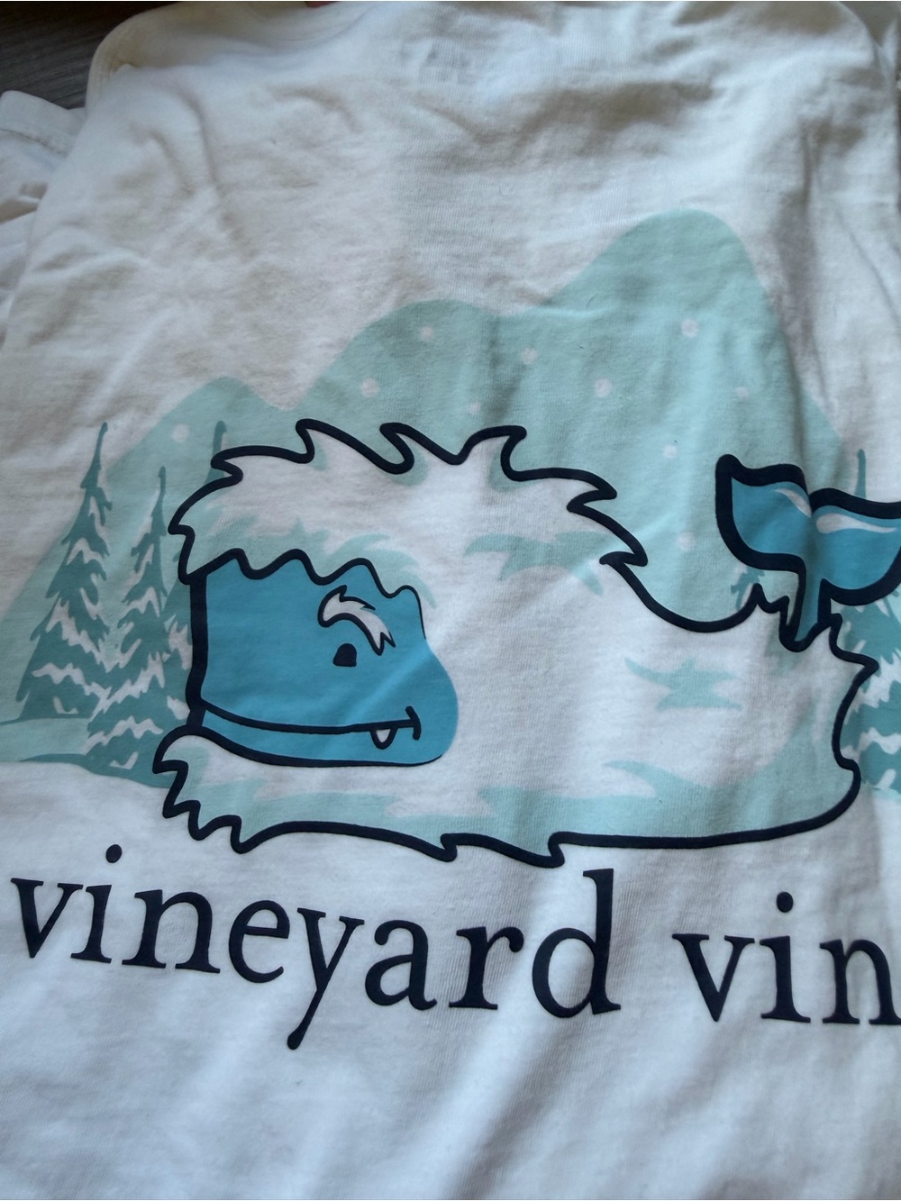 M - men’s Vineyard Vines White Tee with Teal Whale & Navy Accent long sleeve
